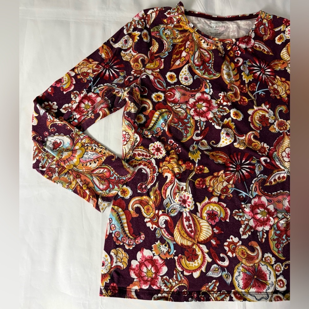 Talbots “The Talbots Tee” Long Sleeve Floral Print Crewneck Shirt - Petite - Picture 2 of 10